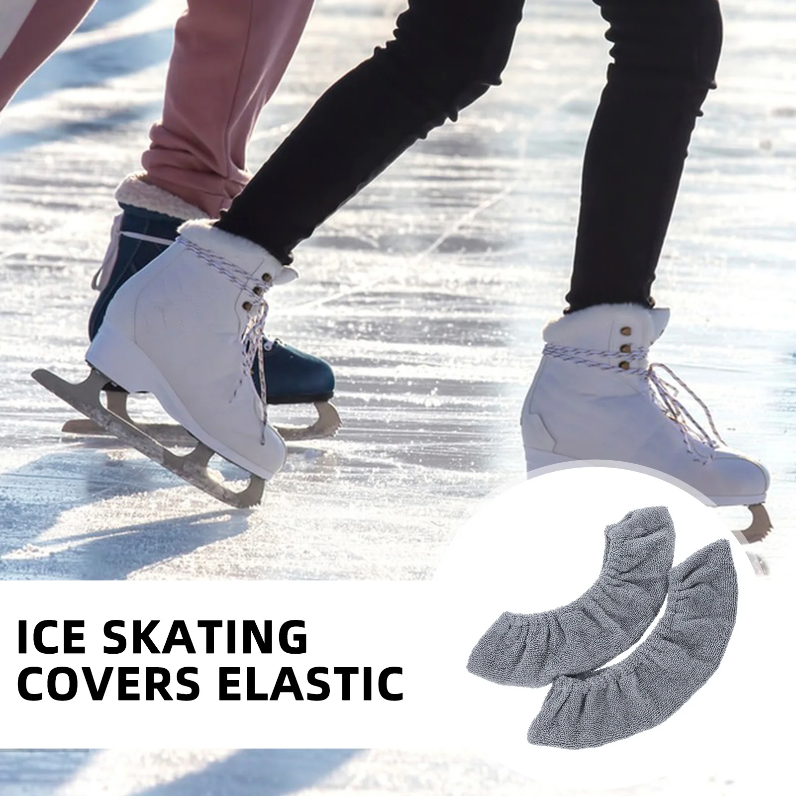 

1Pair Elastic Long Pile Ice Skate Covers Adjustable Fit for Blade Protection Skating Guards Storage Cover for Men Women Kids