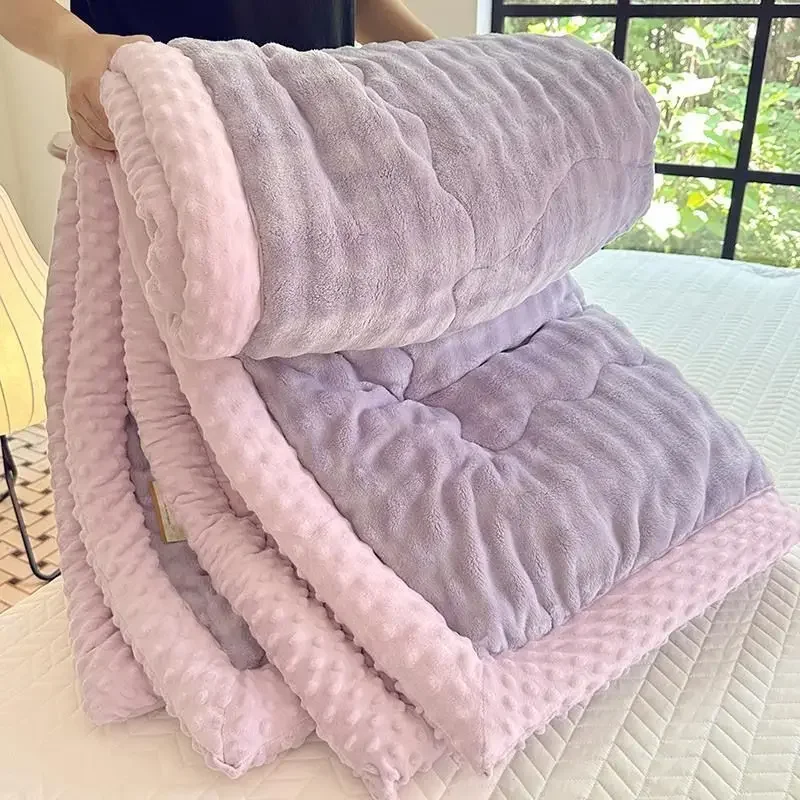 Double Layer Plush Quilt Winter Warm Comfortable Cotton Quilts Home Child Adult Universal Student Dormitory Anti Static Duvets