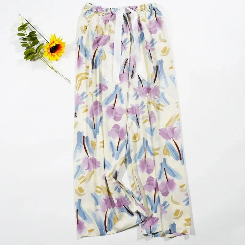 Calça de dormir confortável, respirável e solta feminina, roupa simples fina, casual e elegante, nova, primavera e verão