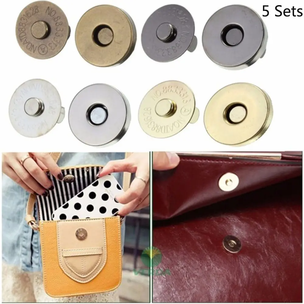 5pc/lot 18MM Magnetic Snap Fasteners Clasps Buttons Handbag Purse Wallet Craft Bags Parts Accessories DIY Replacement Button