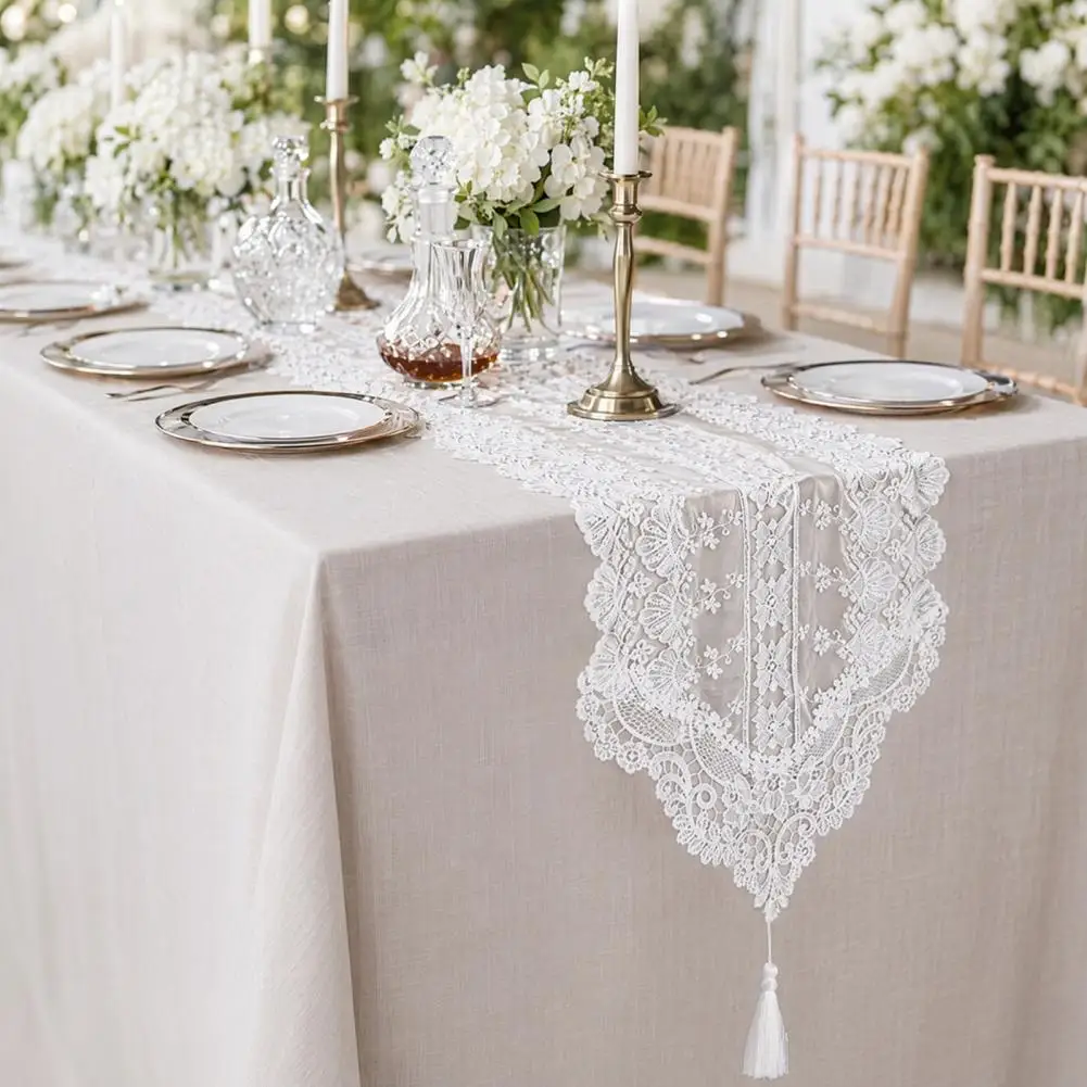 Delicate Vintage Lace Table Runner, Shabby Chic Boho Runner For Dining Wedding Shower Birthday Party Centerpiece Decor