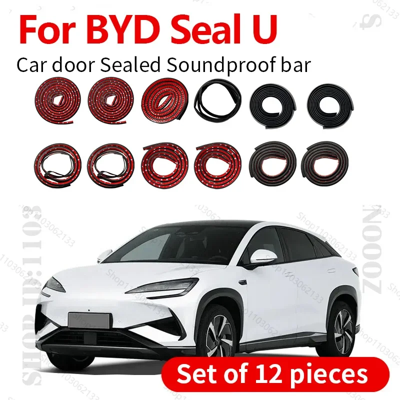 Car Door Strip Rubber Double Layer Sealing Protector Soundproof Seal Dustproof Seal Strip 12PCS For BYD Seal U e-Platform 3.0