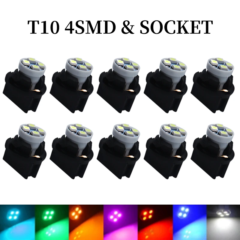 10pcs 12V T10 4SMD 1210 Led and W5W 174 PC194 Instrument Panel Cluster Socket Lamp Holder Base 192 168 3528 Smd Car