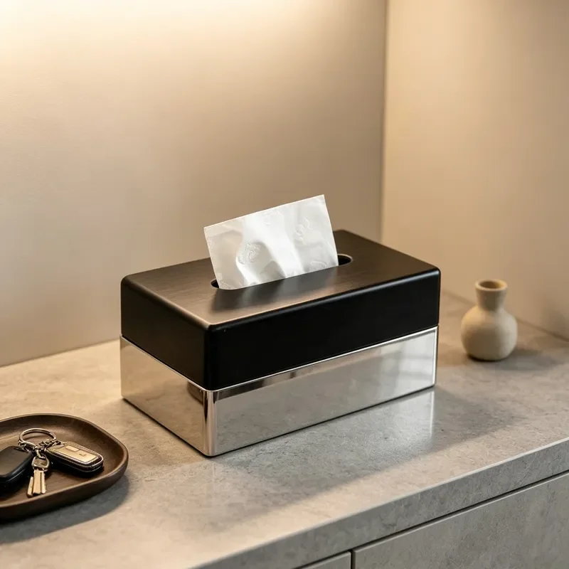 Modern Walnut Tissue Box Holder Luxury Living Room Bedroom Decor Simple Paper Napkin Dispenser Home Office Desktop Ornament