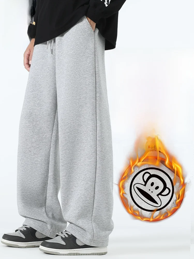 

Fce Lined Casual Trousers Men's Autumn Winter ey Straight Leg Sports Long Pants Trendy Brand