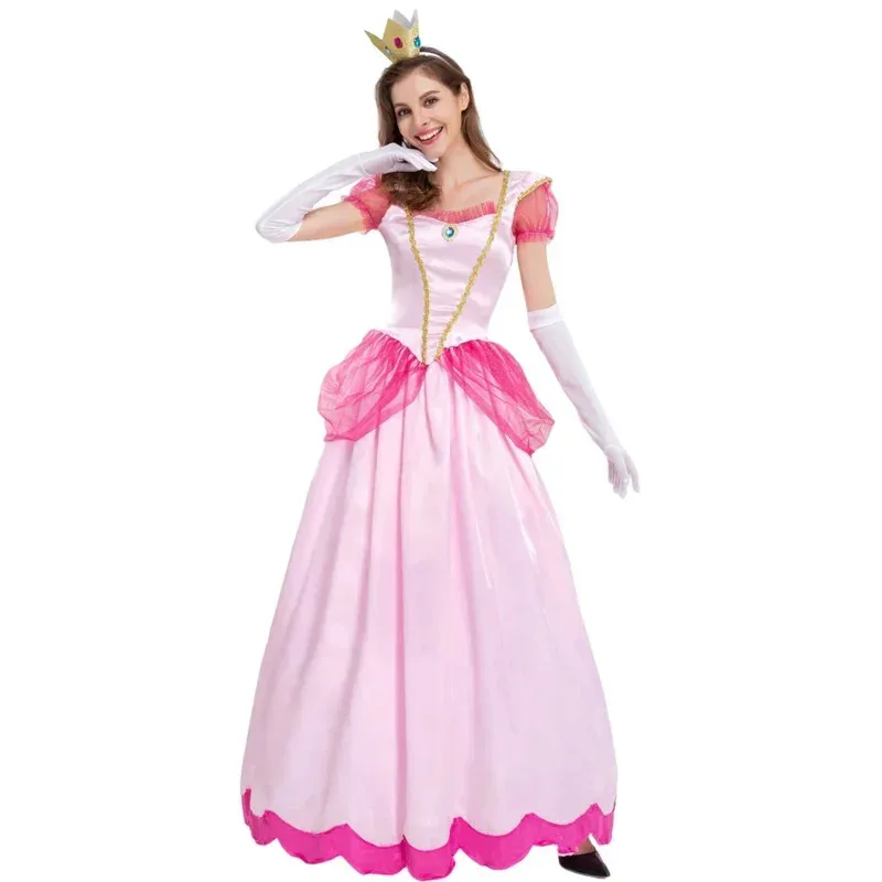 HAni 2025 princesa Peach disfraz de Cosplay para adultos niñas vestido elegante madre hija fiesta graduación ropa de Halloween para mujeres Dre ☆ ★ ww