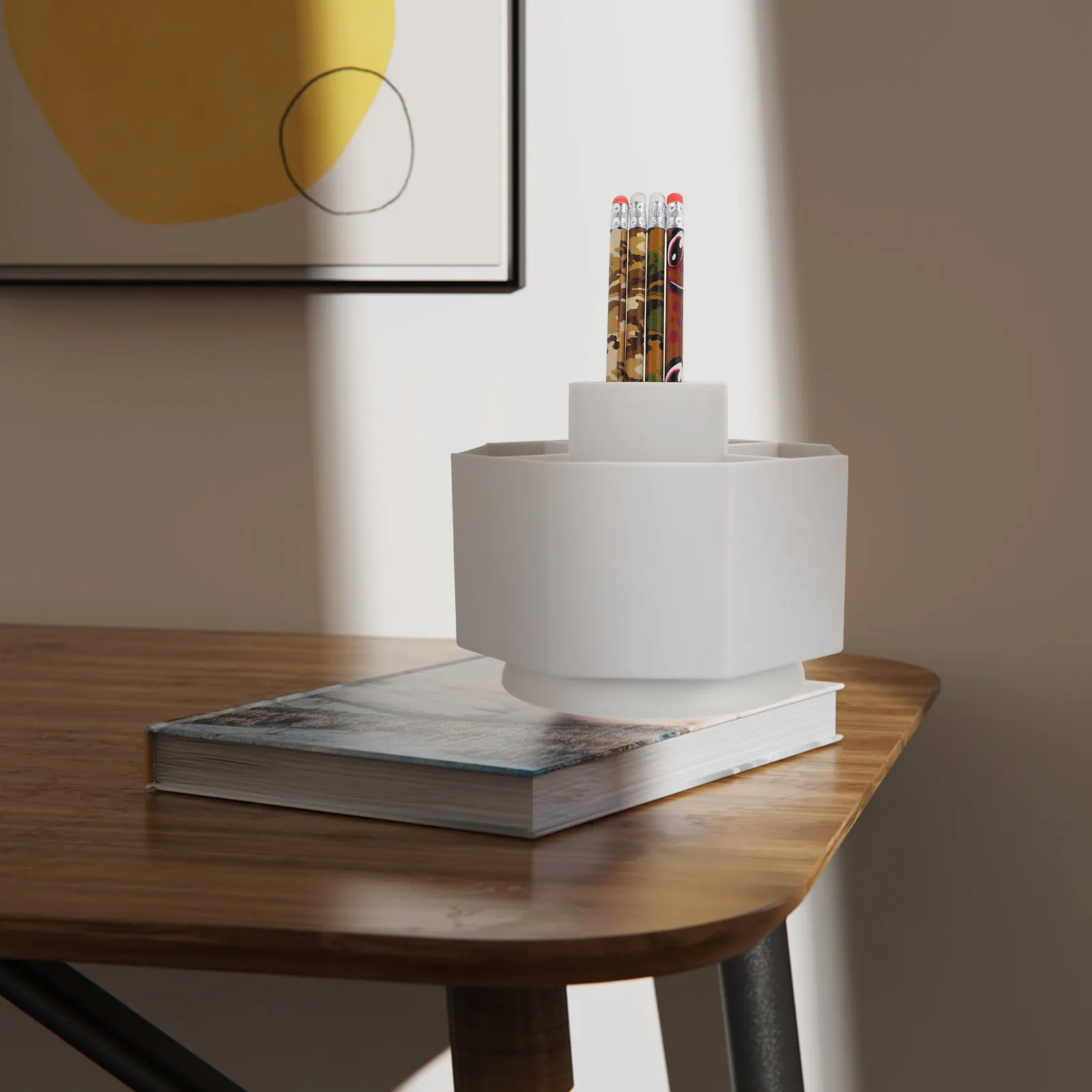 

Rotating Pen Holder Office Desktop Storage Box 360 Degree Space-Saving Stationery Organizer Plastic Lightweight Multi-Functional