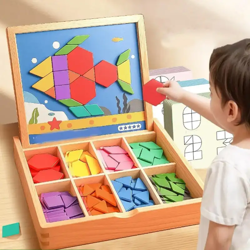 

Geometric Magnetic Puzzle Shape Sorter Wooden Blocks Develop Imagination Safe Magnetic Puzzles Wood Tangram Geometric