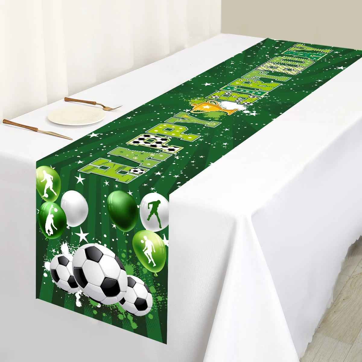1pc Soccer/Football Party Table Flag Soccer Birthday Table Decorations Sports Theme Party Table Runner for Champions Cup