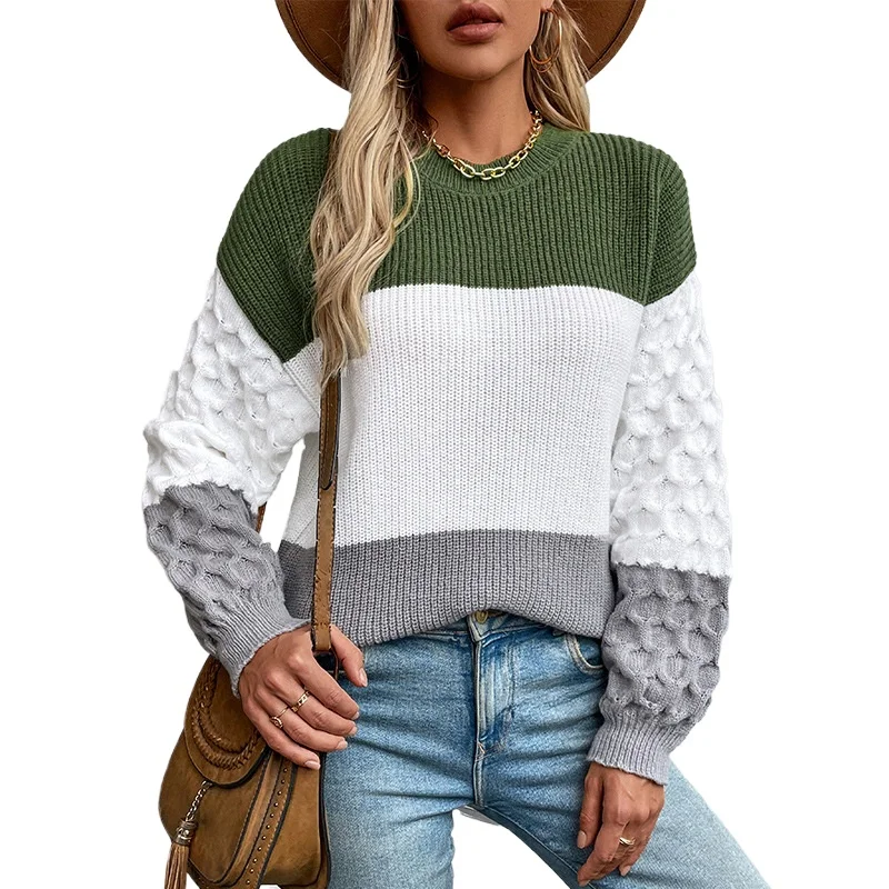 Color-blocked sweater women's autumn and winter new cross-border casual fashion loose foreign trade women's knitwear