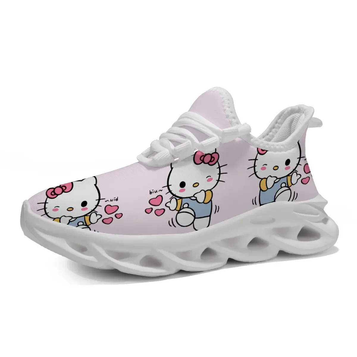 

Pink White Kids Cute Cartoon Hello Kitty Lightweight Athletic Running Shoes with Hearts Outdoor Shoes Breathable Walking Shoes