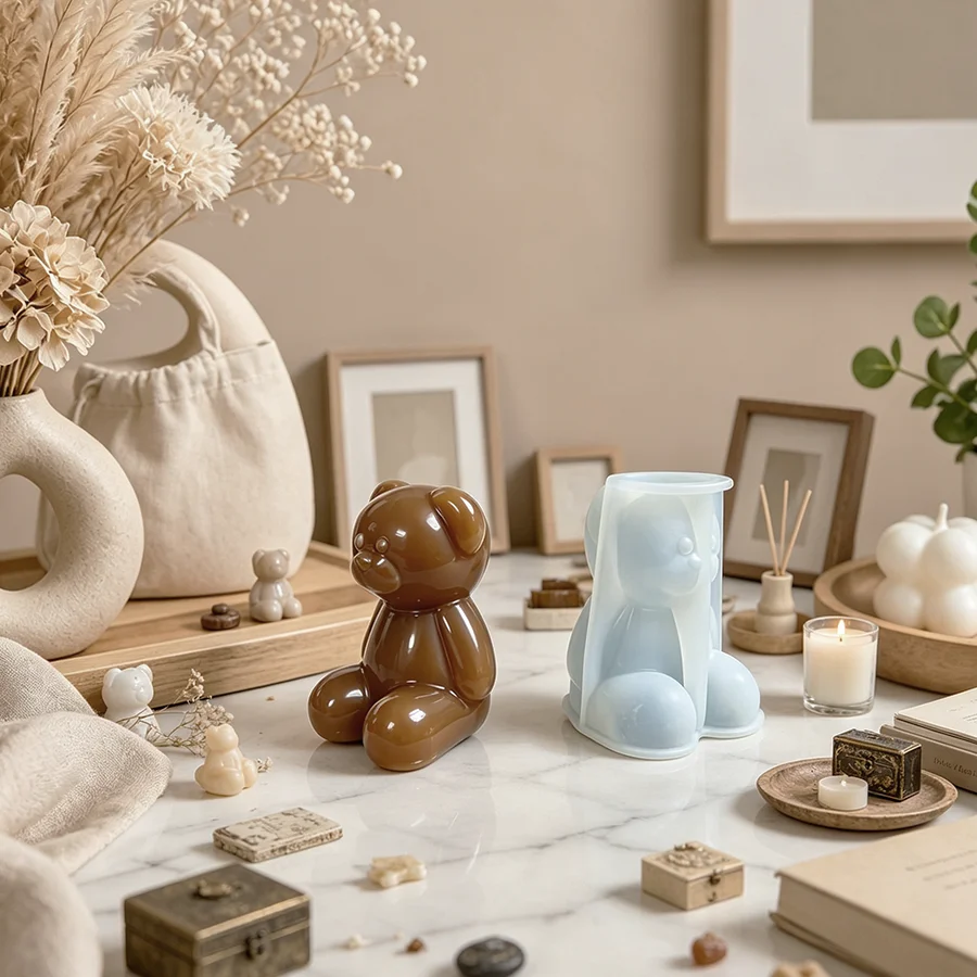 3D Sitting Bear Silicone Mold DIY Handmade Teddy Bear Candle Mould Aroma Soap Resin Epoxy Casting Mold Chocolate Ice Cube Molds