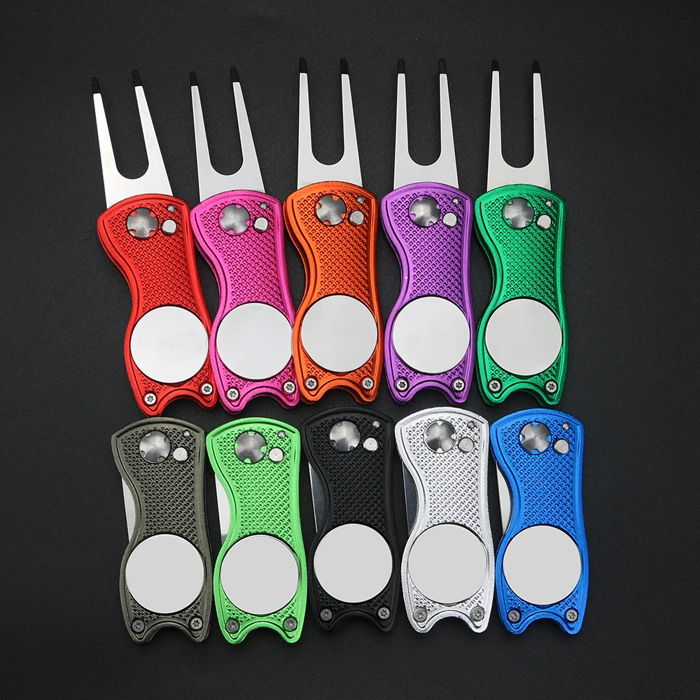 Aluminum Alloy Ball Forks, Golf Course Accessories, Stainless Steel Green Forks, Folding Springs, Lawn Tools