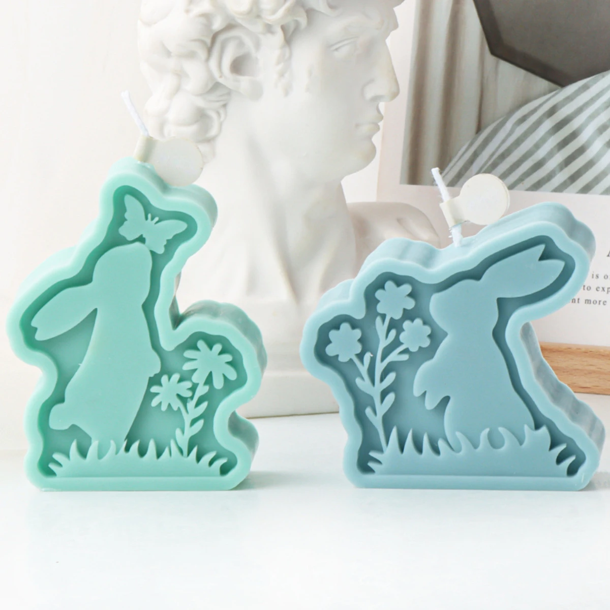 Forest Flower Rabbit Silicone Candle Mould Butterfly Kiss Bunny Handmade Soap Mold Easter Animal Home Party Chocolate Cake Decor