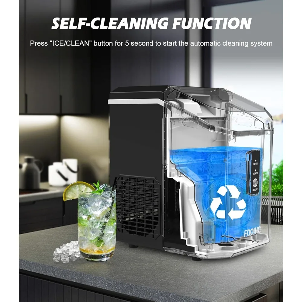 Crushed Chewable Ice Maker, Self Cleaning Ice Makers with One-Click Operation, 34Lbs/24H, Pebble Portable Ice Machine