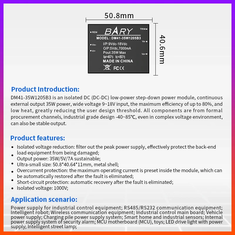 DM41-35W DC 5 V DC Isolation Module | 9 V12v Turns 24 V To 5 V | | Automatic Lifting Voltage Power Supply 12 V 35W