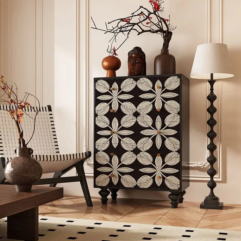 Cassettiera in legno massello in stile retrò francese, soggiorno, divano, armadietto, camera da letto, comodino