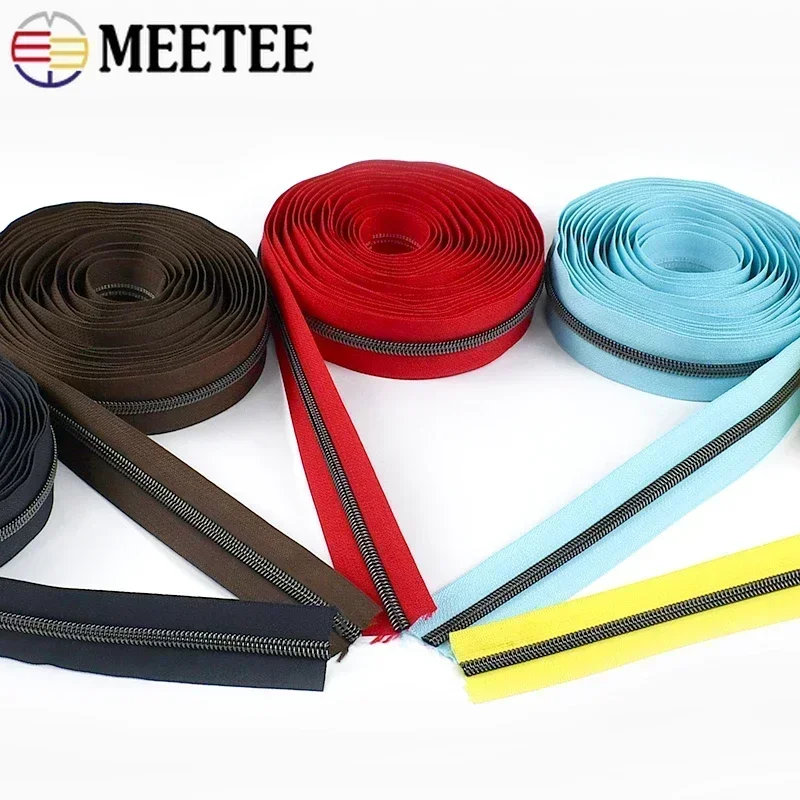 2/5/10M Meetee 5# Nylon Zipper Tape & Zippers Sliders GunBlack Tooth Coil Zip Bag Clothes Decor Zips Repair Sewing Accessories