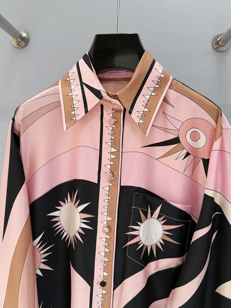 

Весенне-летняя новая модная женская рубашка с длинным рукавом в стиле ретро, свободного кроя, с красивым шелковым принтом