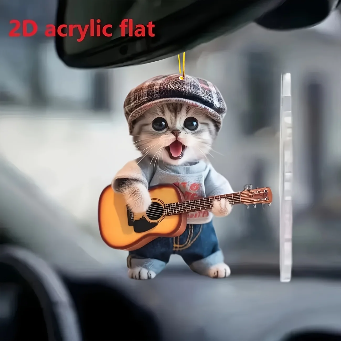 Guitar Cat Acrylic Mini Pendant Car Mounting Piece Key Pendant Bag Hanger Christmas Tree Decor Creative Artistic Durable Decor