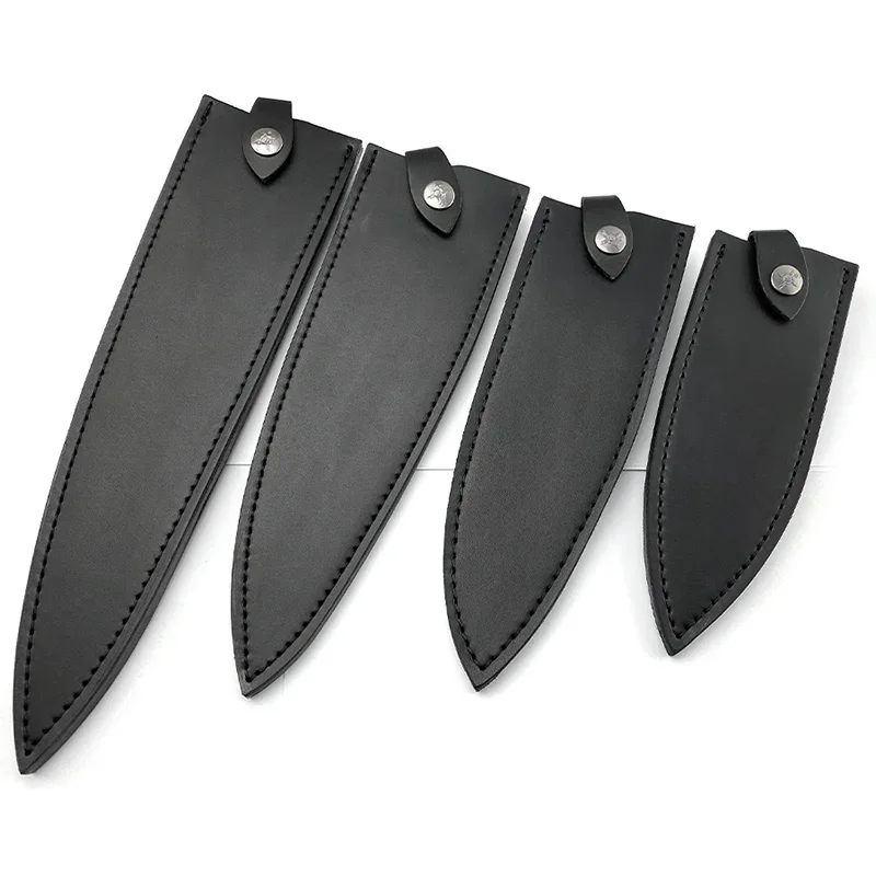 First Layer Leather Genuine Cowhide Chef Straight Knife Sheath Case Pouch Black Cook Knive Cover Kitchen Scabbard with Buckle