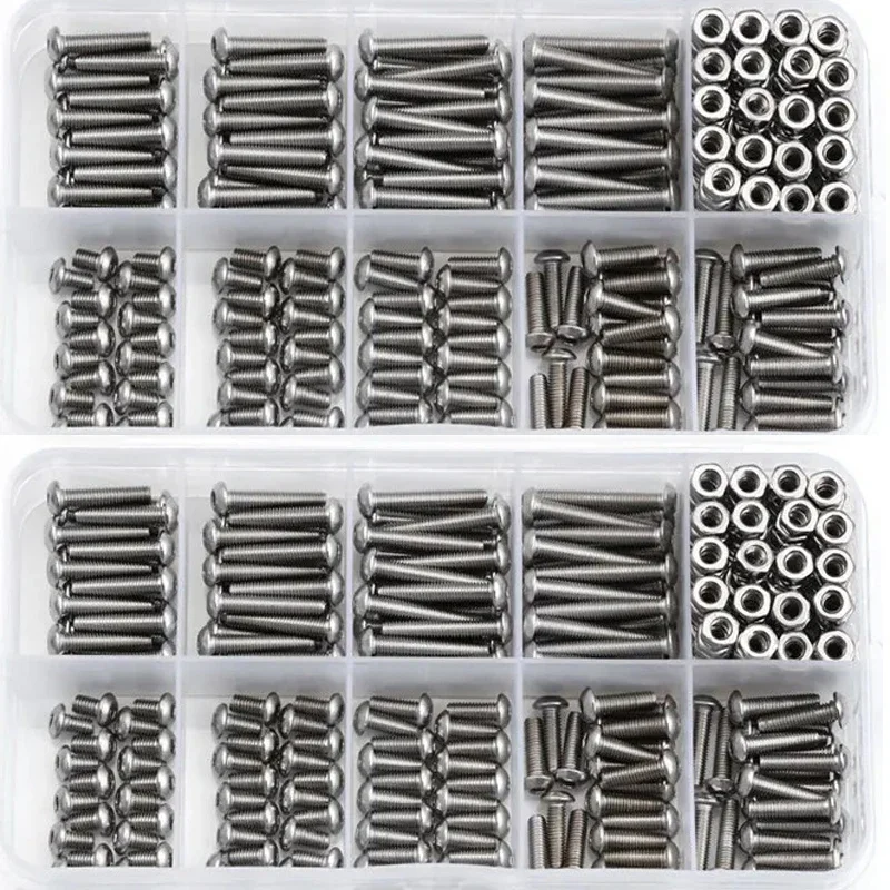 

340PCS/SET M3 Stainless Steel Hex Socket Screws Nut Set With Box