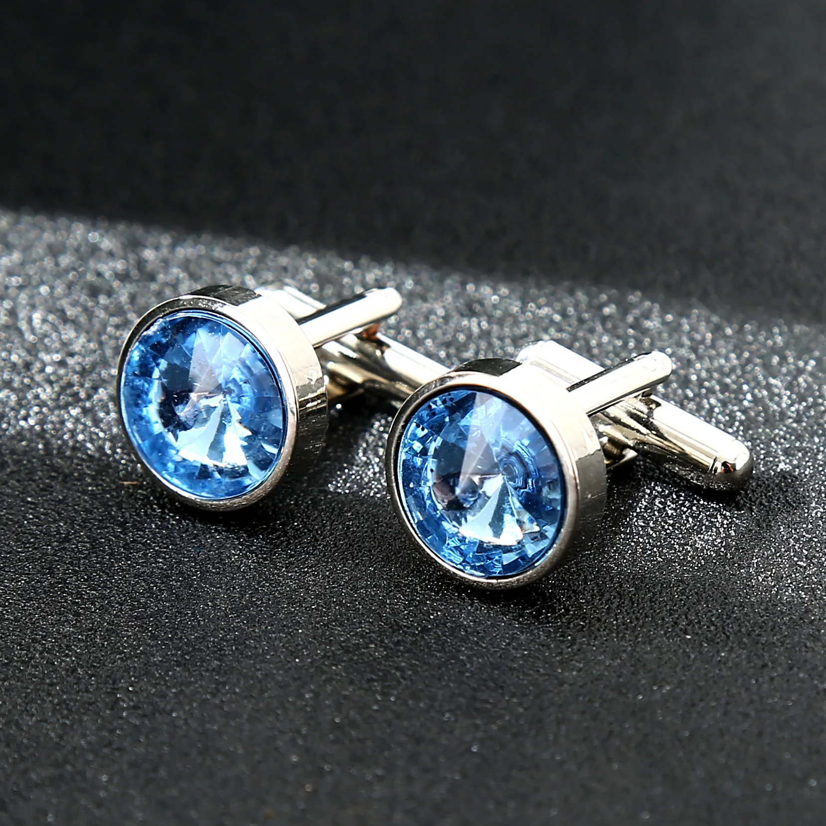Round silver background multi-color fashion gemstone crystal cufflinks men's and women's shirts, cuffs, sleeve nails, personalit