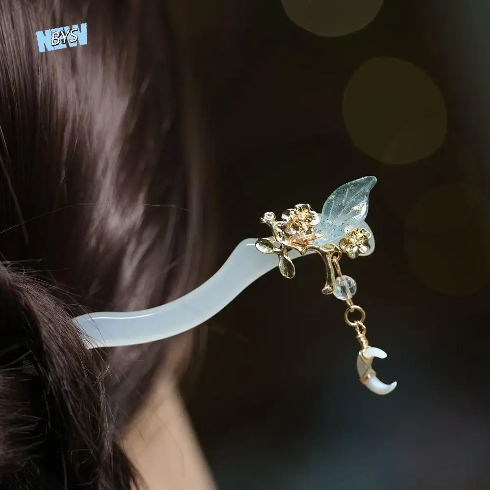 

Fairy and Devil Hair Fork Moon Pendant Crescent Moon Hairpin Women Hair Accessories Fritillaria Hair Stick TV Drama Same Style