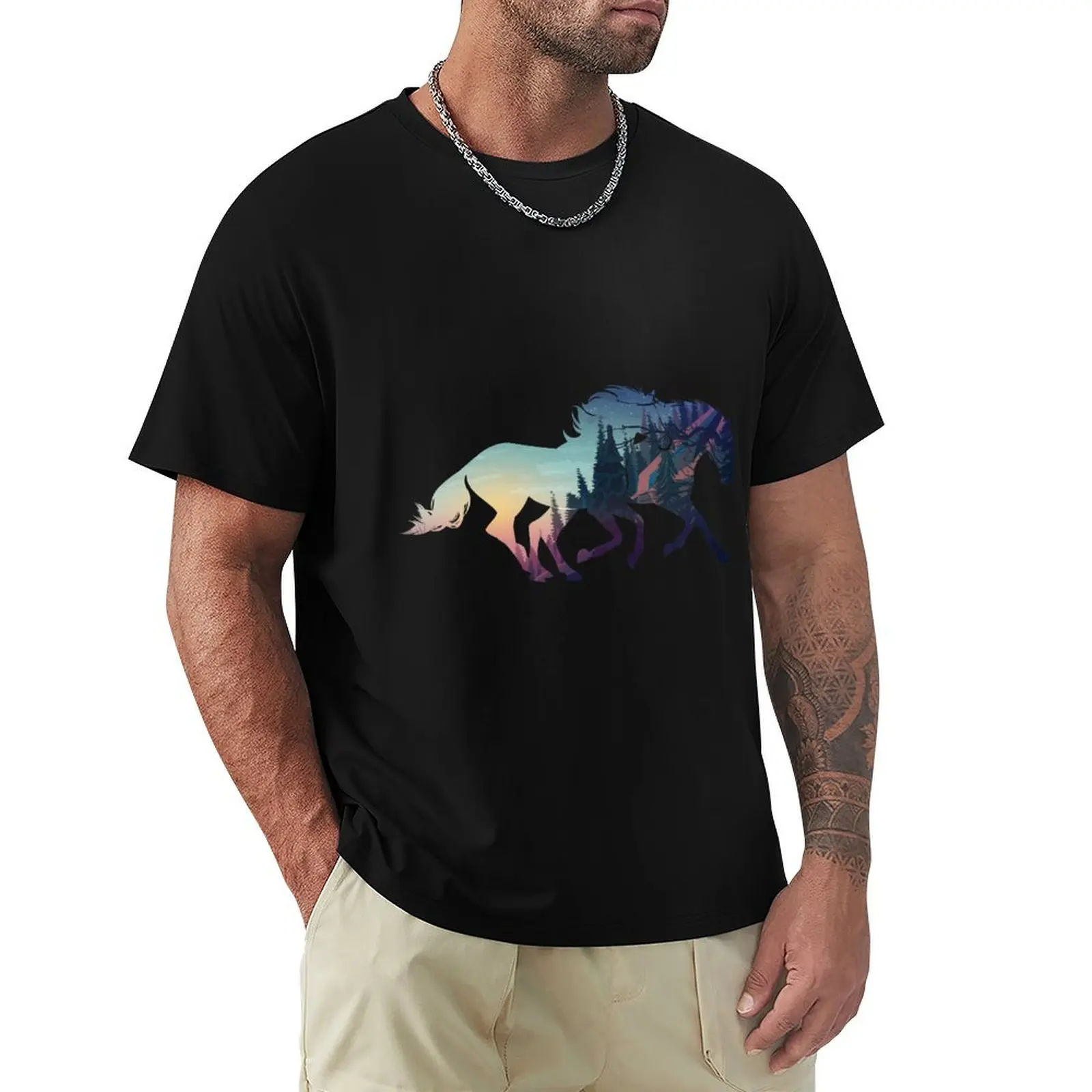 

Nightsky forest horses T-Shirt Athletic Fit Sports Short Sleeve Top