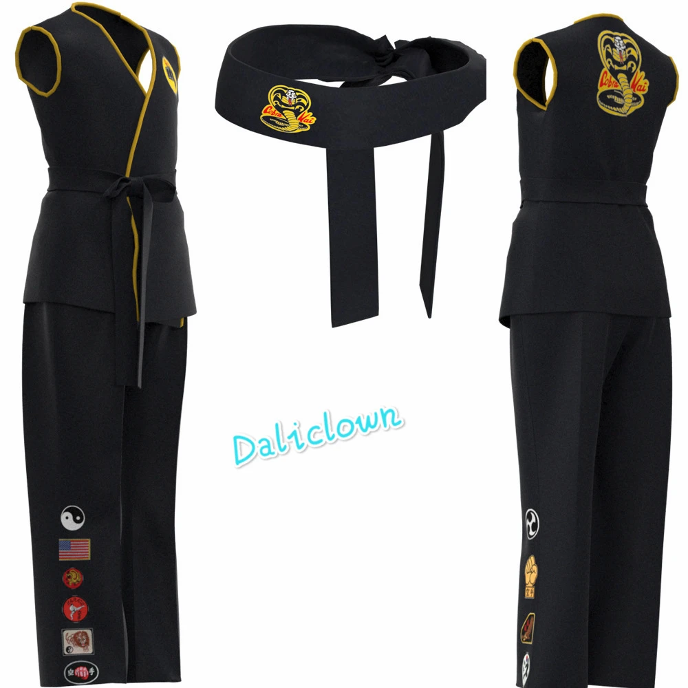 Das Karate Kid Daniel LaRusso Johnny Lawrence Black Karate Uniform Stirnband Cobra Kai Cosplay Kostüm für Kinder Kind Erwachsene – Detail 6