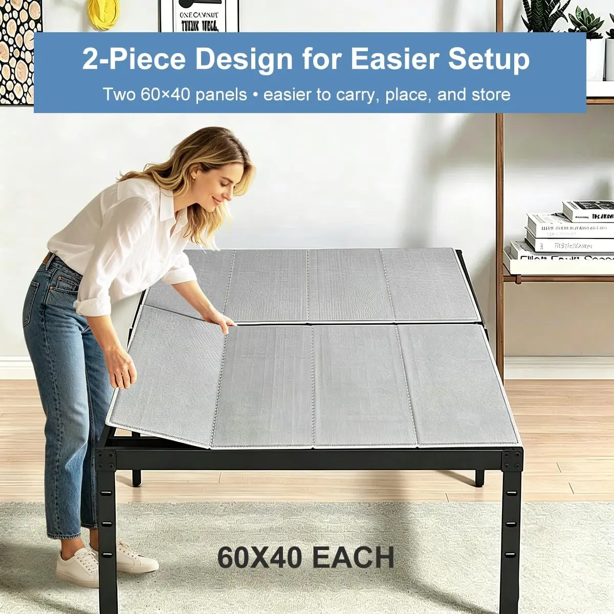 Queen Size Bunkie Board, 60 x 80 in, 10mm Low-Profile Mattress Support Board with Full Non-Slip Base, Under-Mattress Support for Platform Beds, Metal Slats & Slatted Frames - view 5