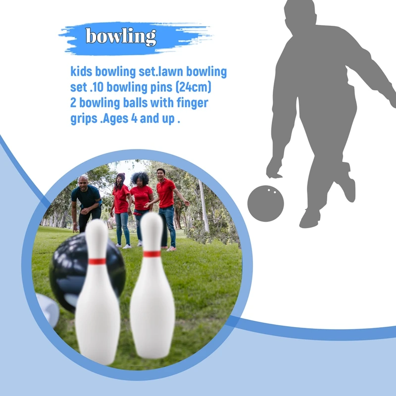 1 Set Bowling Set For Kids & Adults 2 Ball With 10 Pins For Family Kids And Adults Backyard Skittles