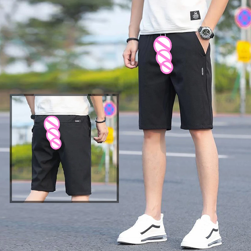 Invisible Open Crotch Outdoor Sex Men\'s Shorts Summer Quick Drying Ultra Thin Drawstring Short Pants Fashion Casual Trousers