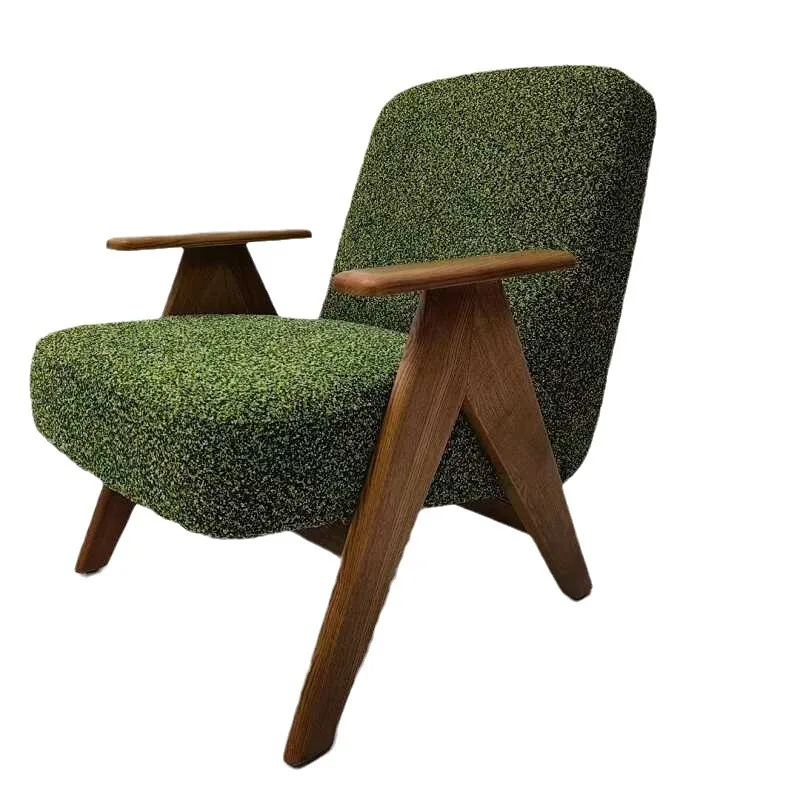 

Medieval leisure sofa chair small apartment living room balcony modern simple light luxury single solid wood armrest