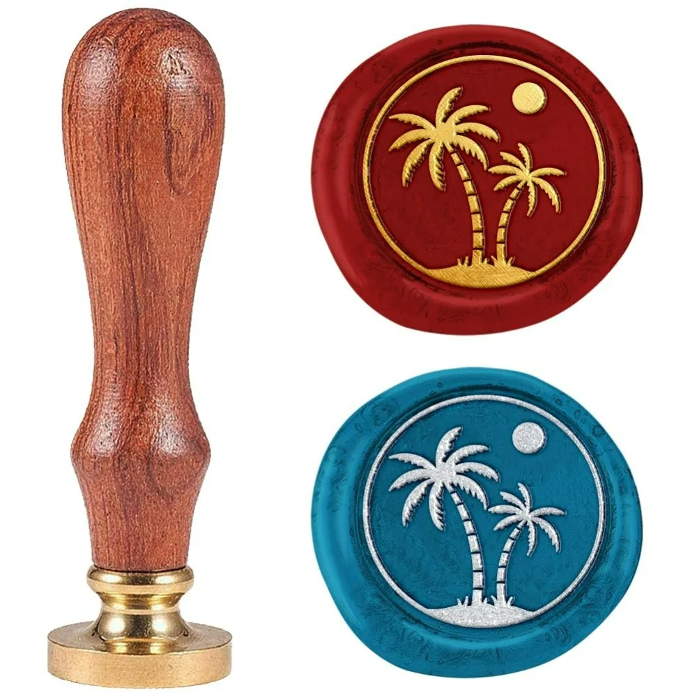 Sello de árbol de coco de 1 ", sellos de sellado Retro, sello de cabeza de latón extraíble con mango de madera