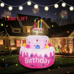 1.6m Birthday Cake Inflatable Toy Air Model Balloon Pink Birthday Cake Led Luminous Decoration Props Celebrate Anniversary Toys