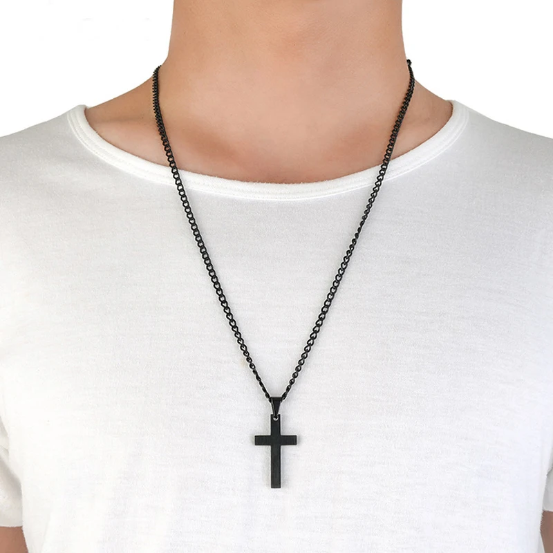 Vintage Cross Pendant Necklace Stainless Steel Black Chain Pendant Necklace Men Necklace