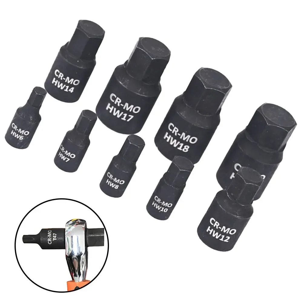 

High Quality New Practical Hex Bit Socket Socket H10 H12 H17 H7 Tools 38mm 9Pcs/set Black Chrome Vanadium Steel