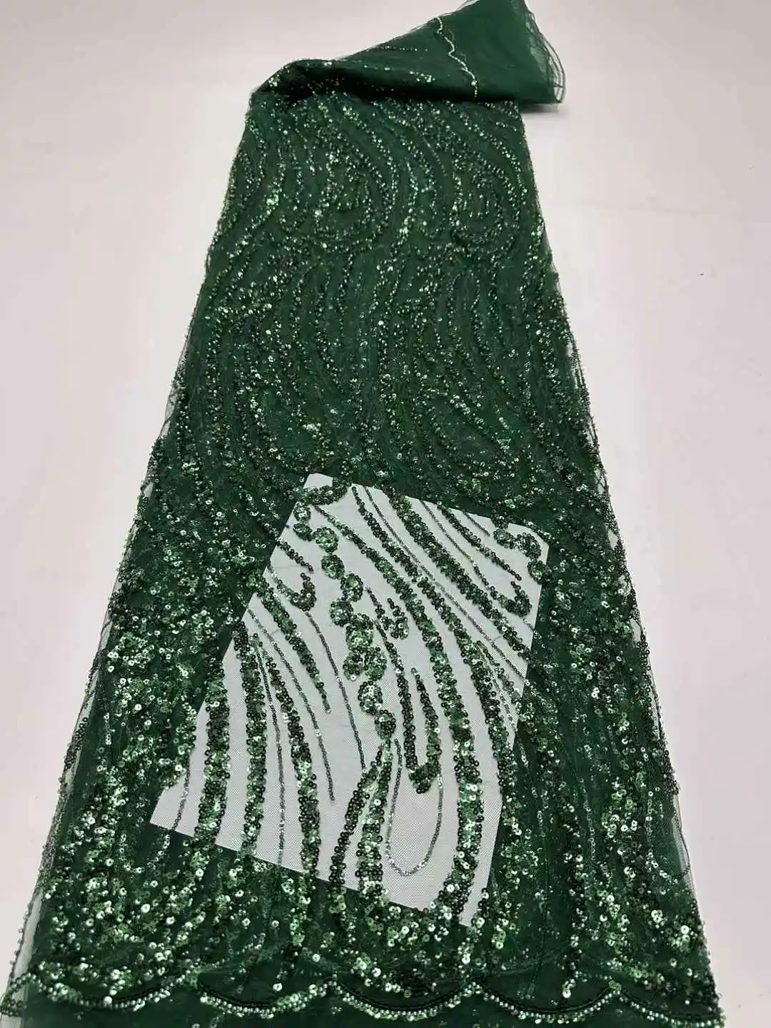 

2025 African Net Lace With Sequins African Lace Fabric High Quality 5 Yards Nigerian French Tulle Lace Fabric For Wedding