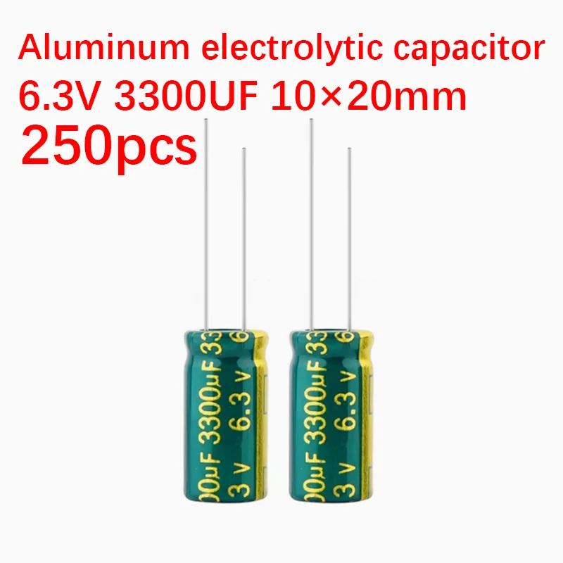 

250pcs 6.3V 3300uf capacitor 10×20mm Aluminum electrolytic capacitor High Frequency Low ESR