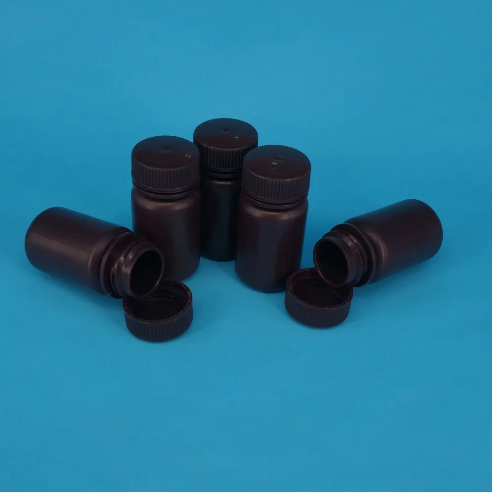 Lot5 5ml-500ml Brown PP Plastic Cylindrical Chemical Container Reagent Bottle