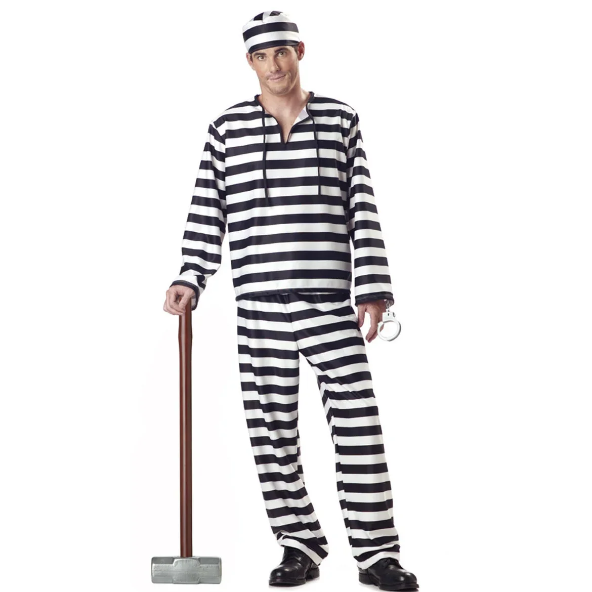 Halloween Dress for Women Lovers Men Clothes Prisoner Disguise Adult Carnival Masquerade Black White Stripe Jailbird Costumes