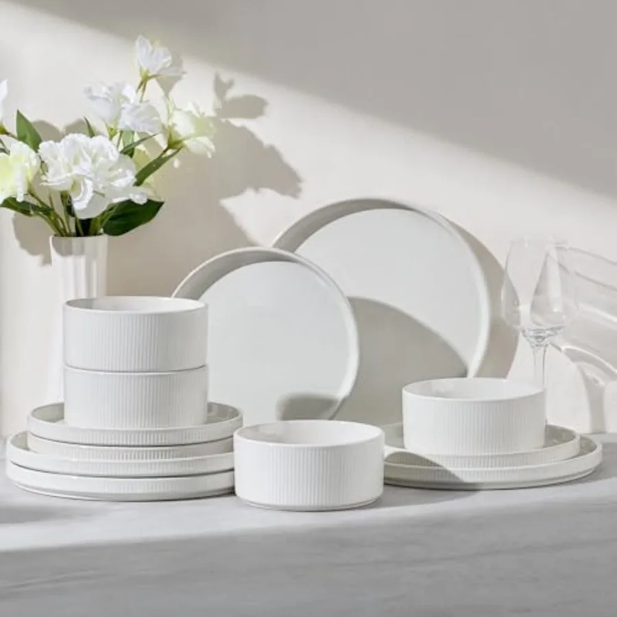 

Piece Plates and Bowls Sets, Stoneware Dinnerware Dishes Sets for 4, Kitchen Modern Dining Dishware, Chip and Scratch Resistant