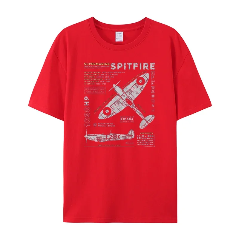 Summer Trendy Fashion Casual T-Shirt 24 Retro Supermarine Spitfire MK 1 Men\'s 100% Cotton T-Shirt Fighter Pilot Clothing