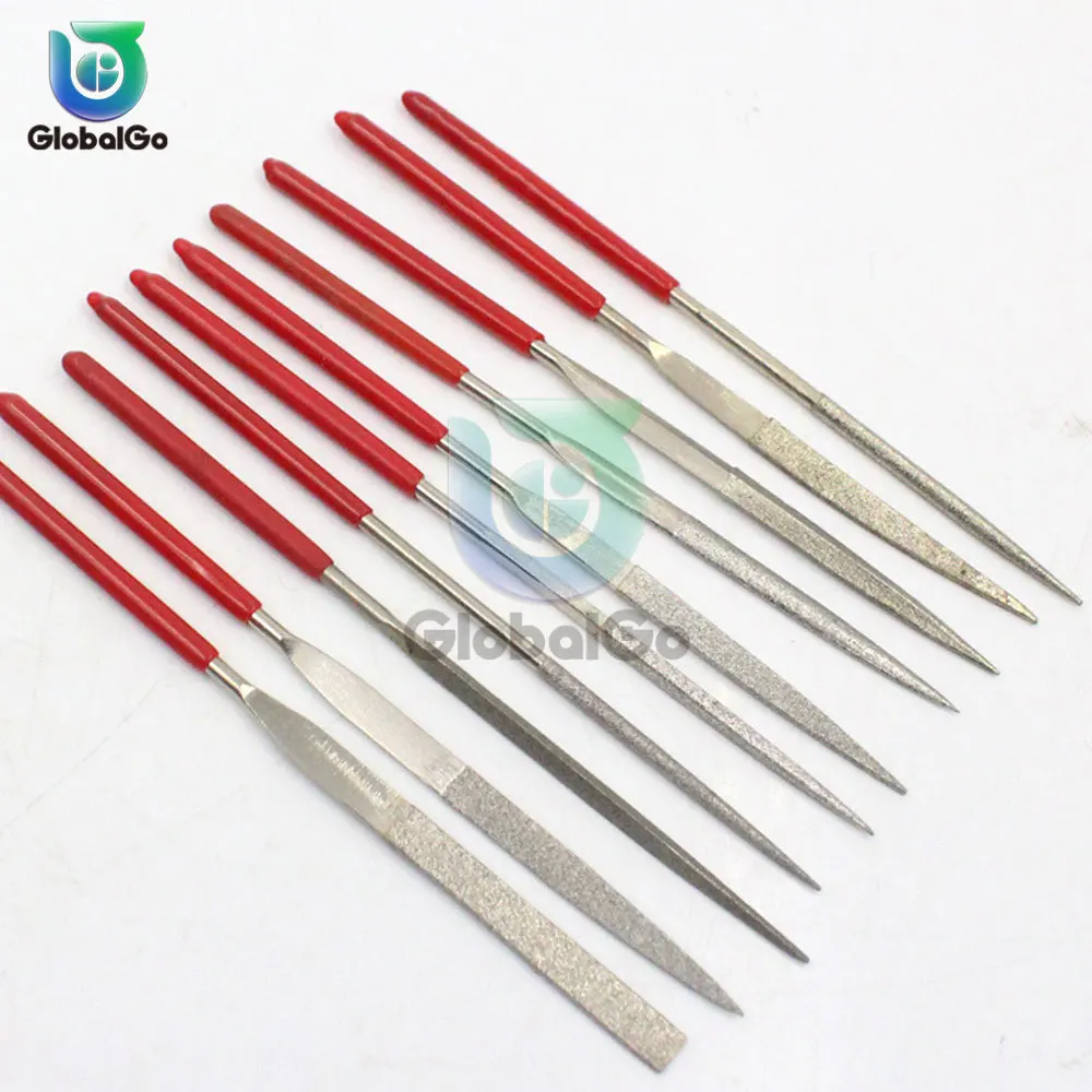 10pcs Diamond Files for Metal Jeweler Stone Polishing Wood Carving Craft Double-cut Plating Needle File Set Hand Tools 3x140MM
