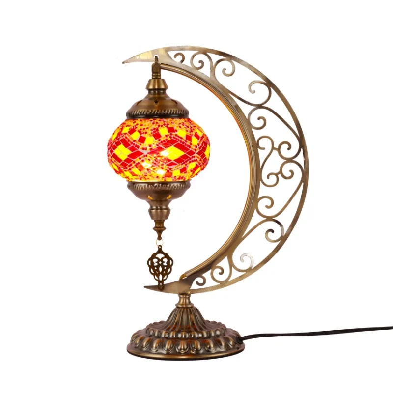 Turkish style bohemian style Handmade Mosaic moon shape table lamp for Christmas  decoration