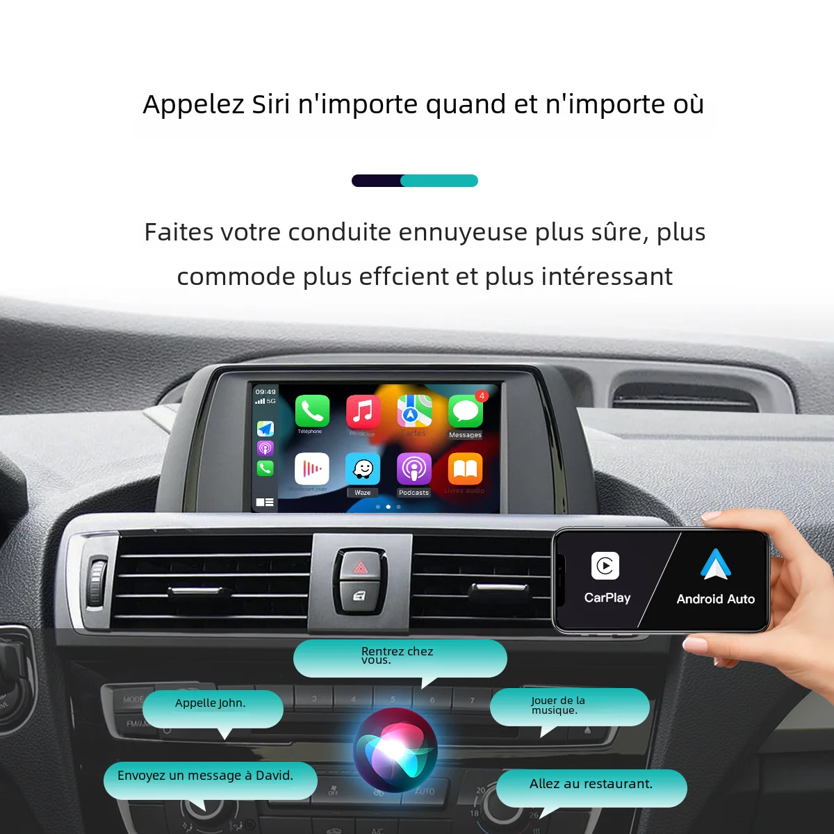 CarPlay sans fil pour BMW, décodeur automatique Android, NBT, CIC, EVO, CCC, série 1, 2, 3, 4, 5, 7, E70, F10, F25, F26, F48, MINI Tage, X5, X6,