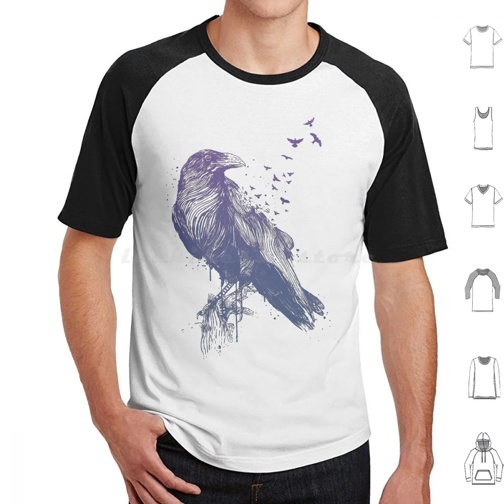 Born To Be Free T Shirt Cotton Men Women Diy Print Bird Raven Crow Animal Surreal Ink Grunge Balazs Solti Illustration