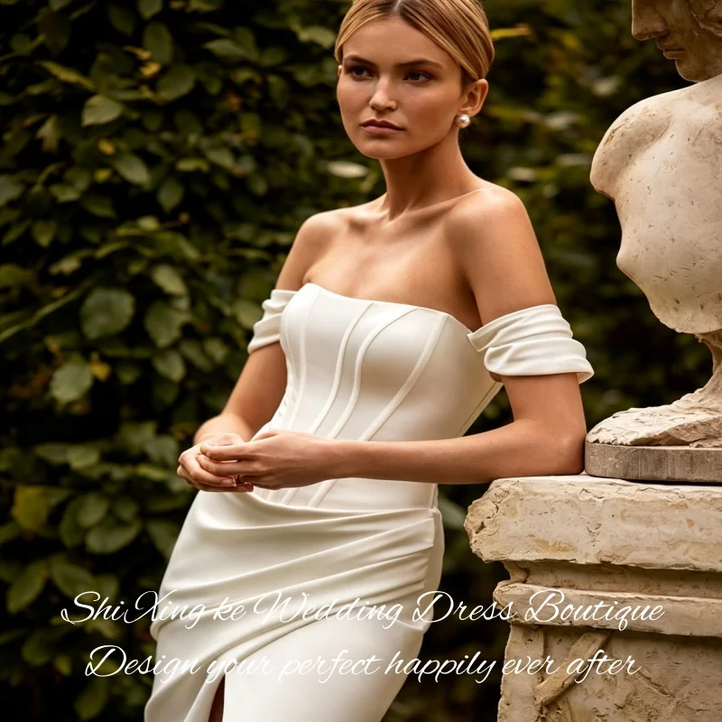 Slim Fit Satin Mermaid Wedding Dress 2026 Off Shoulder High Split Bridal Vestidos De Novia Customized