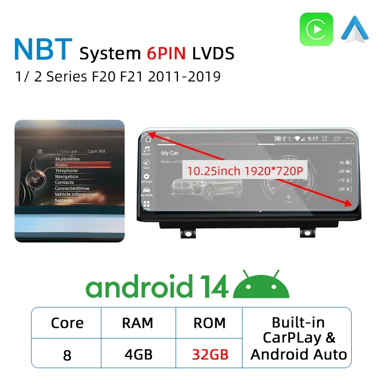 Android 14 8+128GB CarPlay für BMW 1er 2er Serie F20 F21 2011-2019 GPS Auto-Multimedia-Player Navigation Autoradio Stereo DSP WiFi
